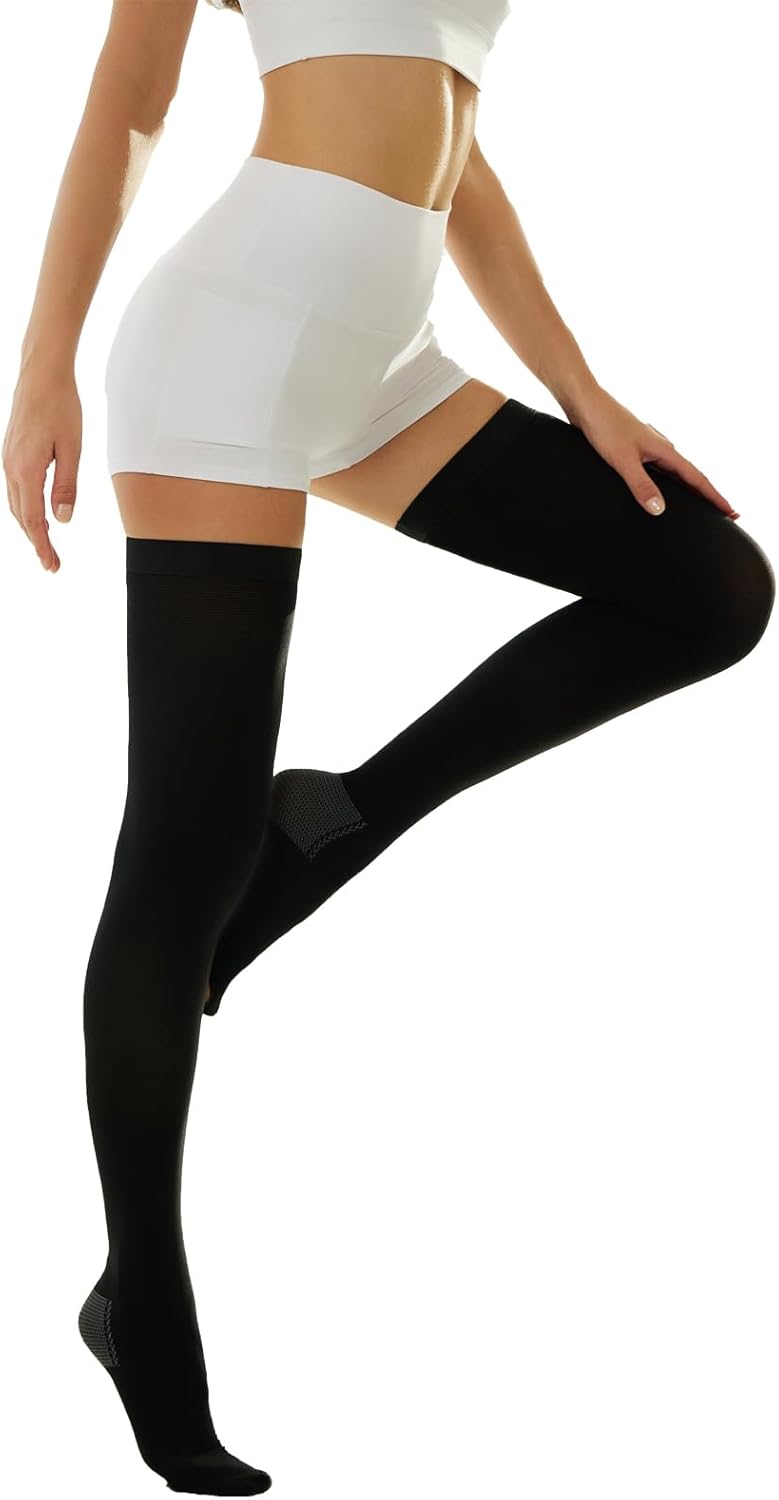Medical Compression Thigh High Anti Embolism Stockings 15-20mmHg, for Edema, Varicose Veins, Swelling with Inspection Hole, Women & Men