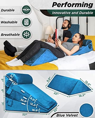 Lunix LX11 5-Piece Support for Abdominal Recovery & Lower Back Rest, Orthopedic Bed Wedge Pillow Set, Zero-Gravity Style Elevation, Memory Foam, Ocean Blue