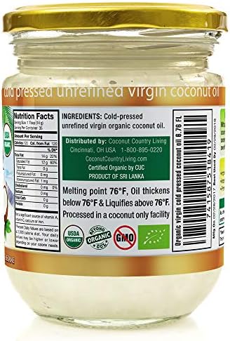 Coconut Country Living's Extra Virgin Coconut Oil - Cold Pressed, Unrefined organic Superfood for Hair, Skin, Beauty, Cooking - Keto & Paleo Diet Friendly - 6.76 oz