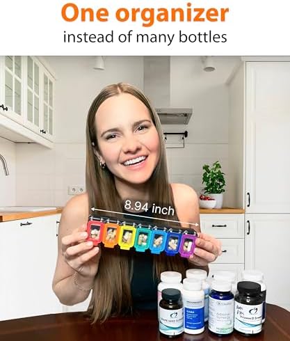 Weekly Pill Organizer 1 time a Day – Pill Box 7 Day with Enhanced Waterproof Seal, Large compartments Hold Big Vitamins & Supplements, Upgraded Locking lids, for Home & Travel use, Durable Hard case