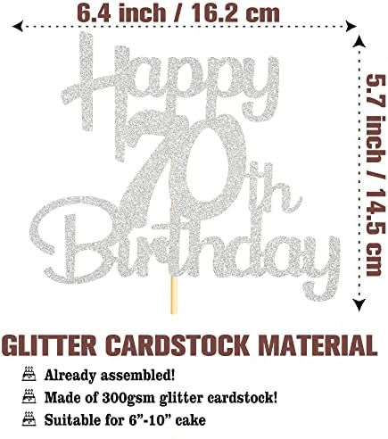 Sotpot Happy 70th Birthday Cake Topper Silver Glitter Cheers to 70 Years Cake Topper 70 Birthday Cake Decorations for 70th Birthday Anniversary Party Decorations Supplies - 1 Pack
