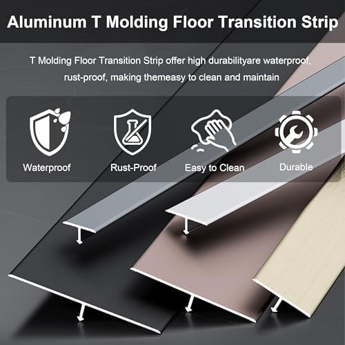 3Pcs Aluminum T-Molding, Floor Transition Strips, Floor Divider Trim, Threshold Strip, for Bridging Gaps Between Floors, or Between Wood Floors and Tiles (Gold 3pcs 35.4"x0.8")