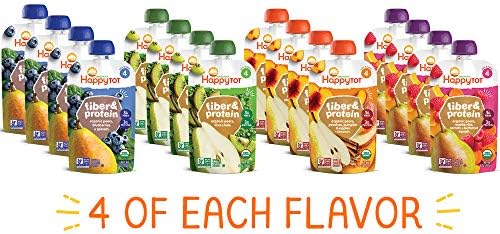 Happy Tot Organics Stage 4 Baby Food Pouches, Gluten Free, Vegan Snack, Fiber & Protein Fruit & Veggie Puree, Fruit & Veggie Variety Pack, 4 Ounce (Pack of 16)