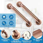 Grab Bars for Shower, Zynuhmo 2 Pack 12 Inch Anti Slip Stainless Steel Bathroom Safety Shower Grab Bar Handrails for Handicap Injury Pregnant Senior Assist Shower Handles(Rose Gold, 1.25" Diameter)