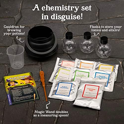 Tasty Labs Wizard Potion Science Kit - Make 5 Magical Potions, Chemistry Experiments Safe to Drink, Includes Cauldron & Wand - Study Reactions, Polymers & More