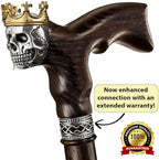 Asterom Handmade Wood Walking Cane for Men - Skull King - Cool Men's Wooden Canes Fashionable Walking Stick