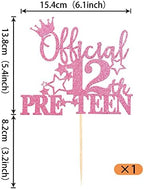 1 Pack Official Pre-teen 12 Cake Topper Glitter Happy 12th Birthday Cake Pick Cheers to 12 Years Old Cake Decorations for Teen 12th Birthday Party Supplies Pink