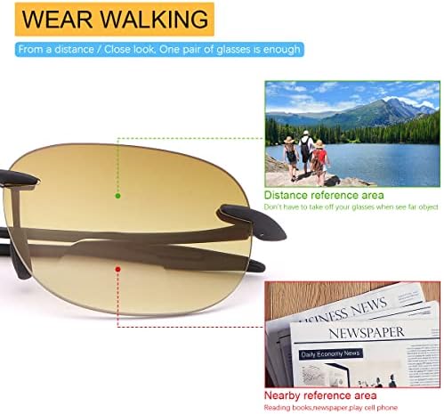 2 Pairs Rimless Bifocal Reading Glasses UV400 Protection Sunglasses Readers for Men and Women Classic Vintage Eyewear