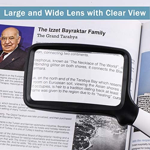 Folding Handheld Magnifying Glass with Light, 5X Large Rectangle Reading Magnifier with Dimmable LED for Seniors with Macular Degeneration, Newspaper, Books, Small Print, Lighted Gift for Low Visions