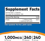 Nutricost Folic Acid (Vitamin B9) 1000 mcg, 240 Capsules