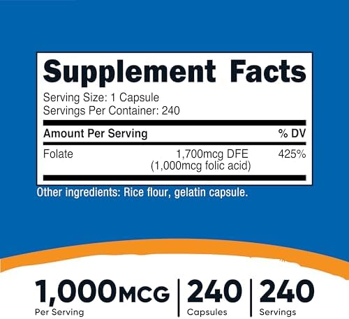 Nutricost Folic Acid (Vitamin B9) 1000 mcg, 240 Capsules