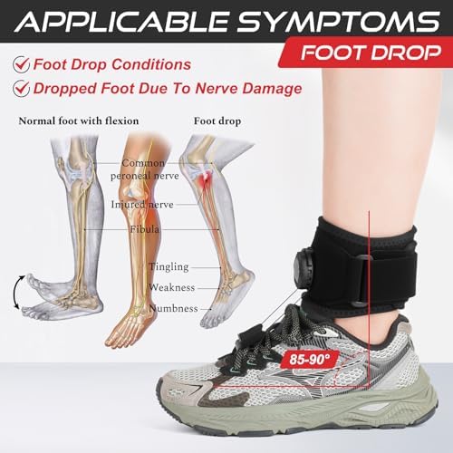 AFO Foot Drop Brace for Walking with Shoes, Upgraded Knob & Steel Wire, Longer Straps for Comfort, Adjustable Soft Walking Support for Dorsiflexion, Left/Right Foot for Women Men (S/M)