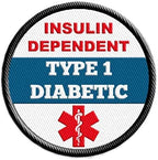 Type 1 Diabetic Insulin Dependent Medical Alert Sew-on Patch Embroidered with Black Rim 2.5 inch