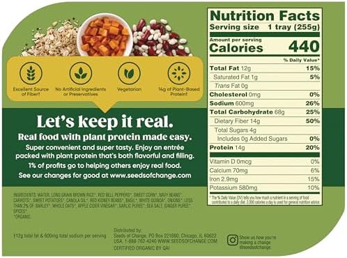 SEEDS OF CHANGE Organic High Protein Bowl Harvest Herb, Prepared Entrée, Microwave in 90 Seconds, 9 oz (Pack of 6)