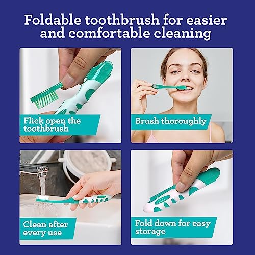 GuruNanda Folding Toothbrush with Built-in Cover, Perfect for Travel, Hiking & Camping, Compact & Portable, On-The-Go Toothbrush with Soft Bristles & Ergonomic Handle, for Adults & Kids (1 Count)
