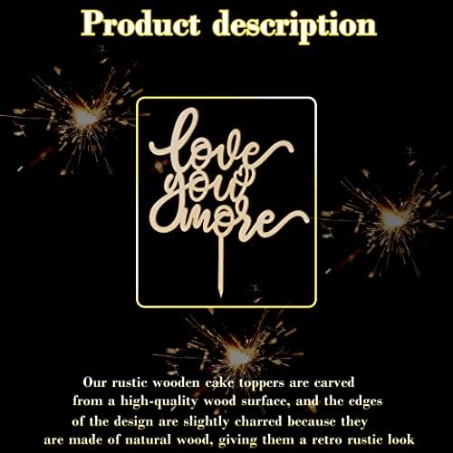 ZZDCMS Love You More Cake Topper - Wooden Wedding Cake Decoration, 'Love You More' Sign, Smash Cake Topper, Photo Booth Props, Cake Decorating Supplies, First Anniversary