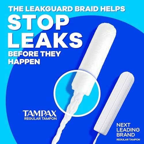 Tampax Pearl Tampons for Women, with LeakGuard Braid, Super Absorbency, Unscented, 50 Count