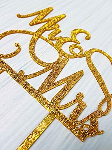Mr and Mrs Cake Topper, Bride and Groom Sign Wedding / Engagement Cake Toppers Decoration, Gold Glitter Acrylic