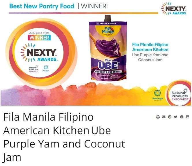 Fila Manila Ube Coconut Spread Purple Yam As Seen on Shark Tank - Award-Winning 5.8 OZ Pouch, Vegan, Gluten Free, Dairy Free, No Red 3, No Red 40, No Ube Extract, No Artificial Colors, Real Philippine Ube (1 Pack)