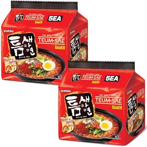 Paldo Fun & Yum Extra Hot Spicy Instant Noodles with Soup, Pack of 10, Teumsae Ramen with Spicy Broth, Best Oriental Style Korean Ramyun, Spicy Ramen Challenge, K-Food, 틈새라면 빨계떡 120g x 10