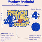 Reach 4 the Stars Cake Topper,Outer Space Four Years Birthday Party Cake Picks,Kids 4th Birthday,Rocket Space Theme 4th Birthday Party Decorations Blue Gold Red