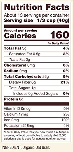 Bob's Red Mill Organic Oat Bran, 18oz (Pack of 4) - Non GMO, Vegan, Kosher