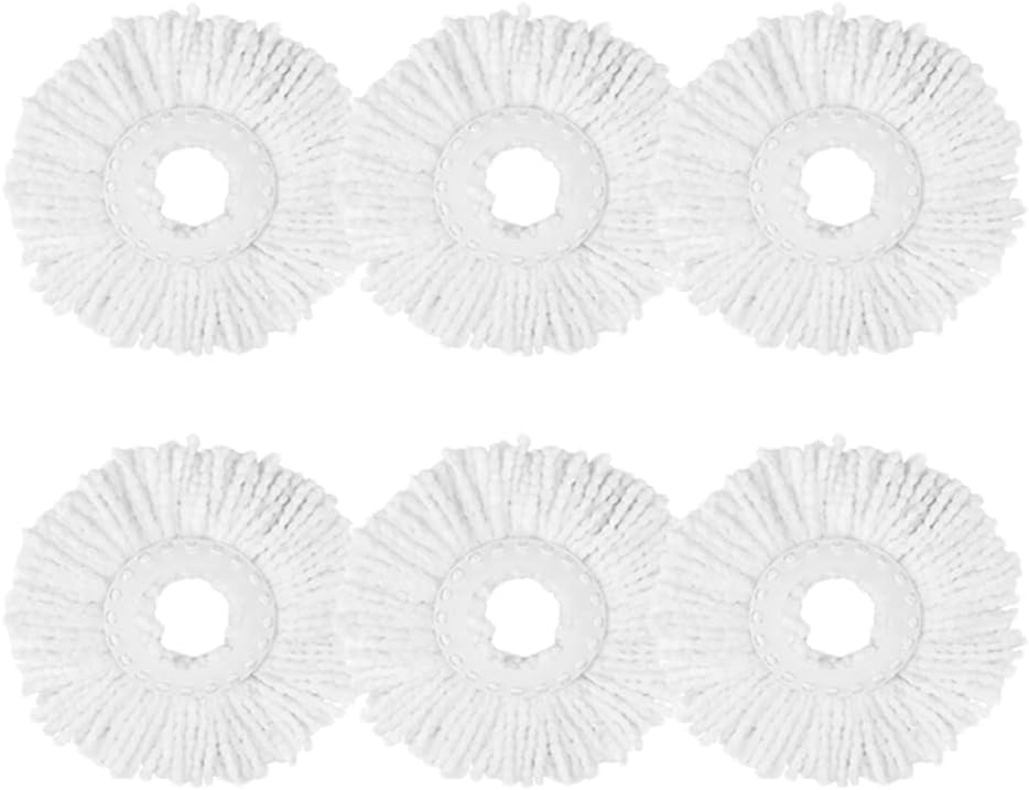 6-Pack Spin Mop Heads Refill, Easy Wring Microfiber Replacement Pads for Deep Cleaning, Universal Fit for Most Round Spin Mops
