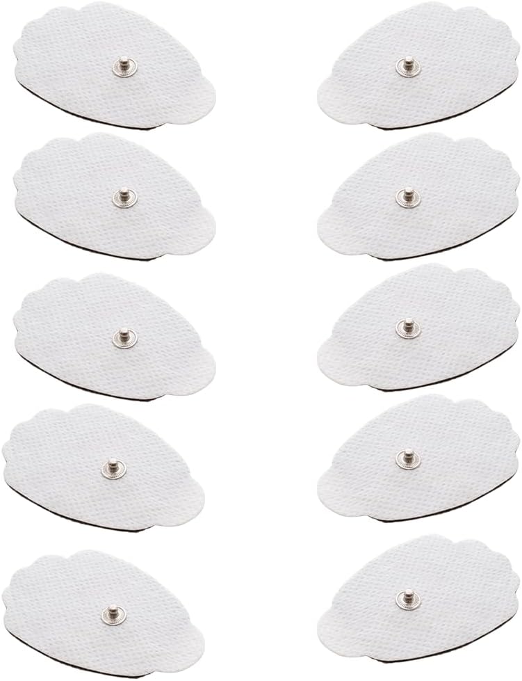 Tens Unit Muscle Stimulator Replacement Pads Patches 10 Pads (5 Pairs) Stick-on Pads Reusable Electrodes Snap On,Latex Free (White)