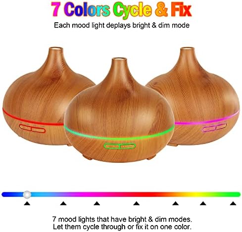 Aroma Diffuser for Essential Oils，550ml Aromatherapy Diffuser Ultrasonic Cool Mist Humidifier for Home with 7 Light Colors, 4 Timer Setting, Waterless Auto Off