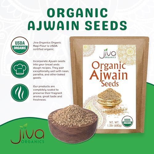 Jiva Organic Ajwain Seeds 1.5 LB Bag - Non-GMO - Bishops Weed or Carom Seeds
