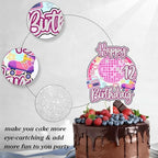 Retro disco cake topper for girls 12th birthday happy hip hop, boombox decorations, roller skating party, themed birthday party, 70s 80s 90s rock party radio decorations (12th)