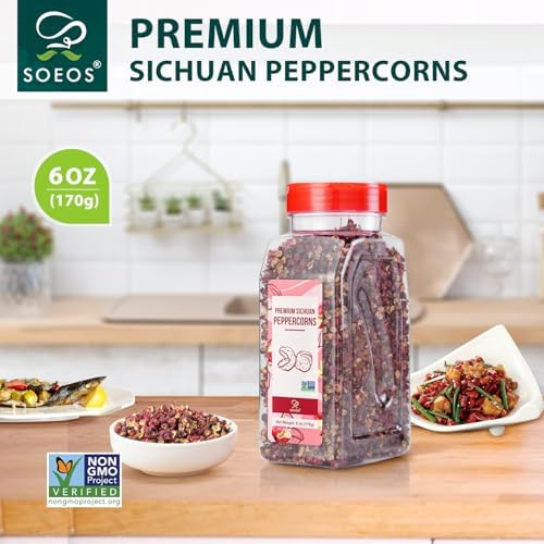 Soeos Sichuan Peppercorns, 6oz(170g), Whole Premium Red Szechuan Peppercorns for Authentic Sichuan Cuisine, Citrusy Aroma & Tingling Flavor, Ideal for Hot Pot, Mapo Tofu, Stir-Fry & Seasoning