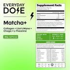 Everyday Dose Mushroom Matcha+ Ceremonial Grade Matcha Powder - Japanese Tea With Grass-Fed Collagen, Lion's Mane, Chaga, L-Theanine - For Better Focus, Energy, Digestion and Immunity - 30 Servings