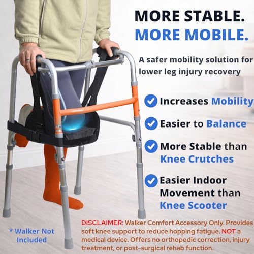 Knee Sling for Walker, Adjustable Cushioned Knee Support for Non Weight Bearing, Alternative to Knee Scooters & Crutches for Surgery Recovery, Walker Accessories for Foot/Ankle Injuries