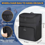 Ytonet Wheelchair Bag, Wheelchair Storage Bag to Hang on Back Walker Accessories Insulated Pockets Removable Shoulder Strap 3 Ways Carry Easy Install, 16" L x8.5 W x 17" H Black