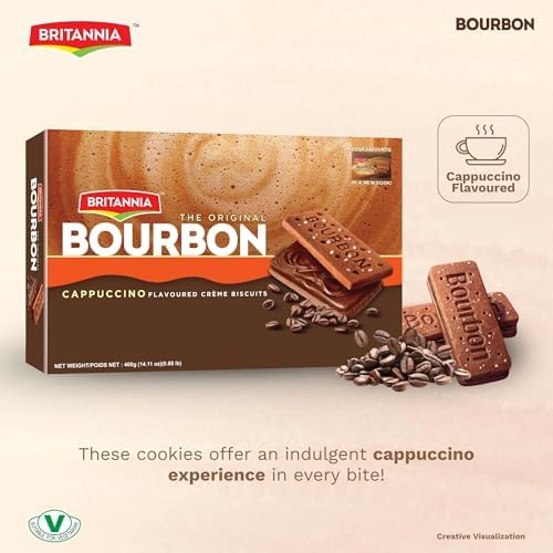 Britannia Bourbon Cappuccino Flavoured Crème Biscuits, Chocolate Sandwich Cookies with Coffee Cream Filling, 400g (14.11 oz)