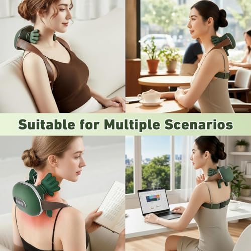 Neck Massager with Heat for Pain Relief deep Tissue, Bionic 4D Deep-Kneading Massage with Soothing Heat,Adjustable Intensity,Portable & Ergonomic Design for Home,Office,and Travel Relaxation