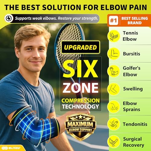 BLITZU Elbow Compression Sleeve for Tendonitis 2 Pack, Tennis Elbow Brace Support for Men and Women Golfers Elbow Pain Relief, Arthritis, Bursitis, Arm Brace for Workout, Weightlifting Black L