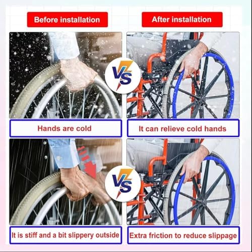 1Pair Wheelchair Push Rim Covers - 22/24in Non-Slip Rear Wheel Sports Wheelchair Rubber Cover, Wear-Resistant, Improve Grip and Traction