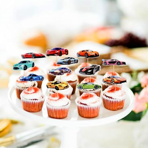 36Pcs Realistic Sports Car Cupcake Toppers Race Car Cupcake Picks Supercar Food Picks for Racing Baby Shower Boys Car Birthday Cupcake Decorations Supercar Sport Cars Club Party Supplies