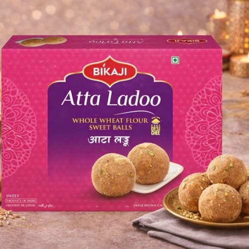 Bikaji Atta Ladoo 14.11 oz (400g), Premium Whole Wheat Snacks, Traditional Indian Sweets, Authentic Homemade Style Mithai, Ready to Eat Festive Dessert, Gifting Sweet, Premium Sweet Box