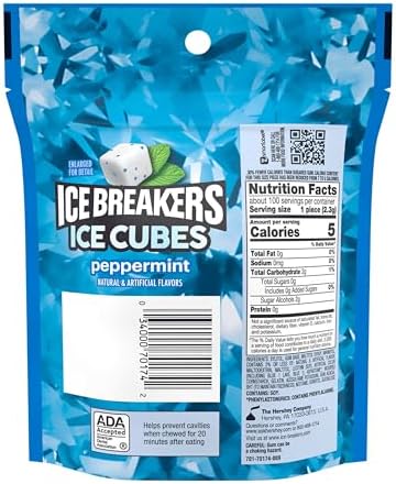 ICE BREAKERS Ice Cubes Peppermint Sugar Free Chewing Gum Pouch, 8.11 oz (100 Pieces)