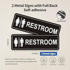 Restroom Sign - (2 Pack ) Metal Restroom Signs for Business with Strong Self-Adhesive, Bathroom Signs for Home Door or Wall, Ideal Unisex Restroom Signs for Women and Men, Easy to Install (Black Unise 9" x 3")