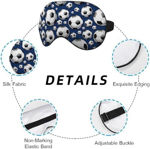 Football Sleep Eye Mask Soccer Ball Black White Square Sphere Blue Silk Eye Mask Sleeping Soft Eye Shade Cover for Men Women Boy Girl Airplane Travel with Elastic Strap