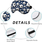 Football Sleep Eye Mask Soccer Ball Black White Square Sphere Blue Silk Eye Mask Sleeping Soft Eye Shade Cover for Men Women Boy Girl Airplane Travel with Elastic Strap