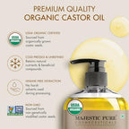 Majestic Pure Oil - 100% Pure and Natural- Cold Pressed & Hexane Free Natural Hair Growth Oil for Eyelashes, Eyebrows, Skin, Body, Face, Nails & Scalp - USDA Organic Castor Oil 8 Fl Oz