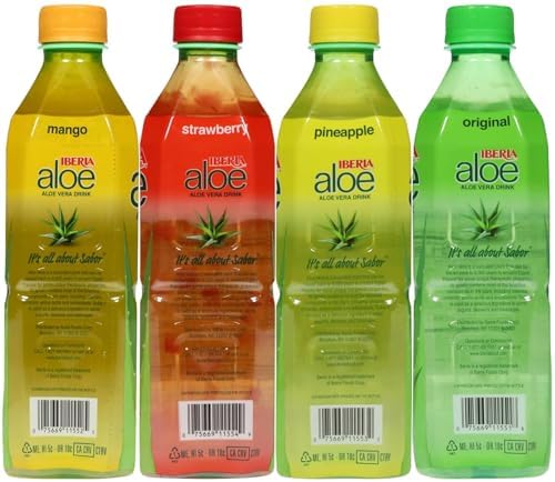 Iberia Aloe Vera Drink with Pure Aloe Pulp, Variety, (Pack of 8) 2 x Original, 2 x Mango, 2 x Pineapple, 2 x Strawberry