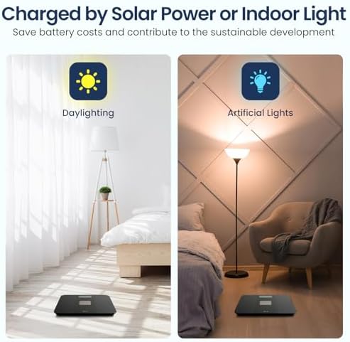 Solar Powered Weight Scale with Endless Power, Scale for Body Weight, Electronic Bathroom Scale for Weight Loss, Digital Weighing Scale with 0.1lb Accuracy No Battery Required, 400lb/180kg
