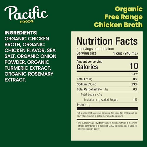 Pacific Foods Organic Free-Range Chicken Broth, 8 oz Carton (4 Pack)