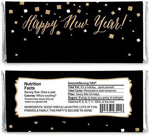 Big Dot of Happiness New Year's Eve - Gold - New Years Eve Party Candy Bar Wrappers Party Favors - Set of 24